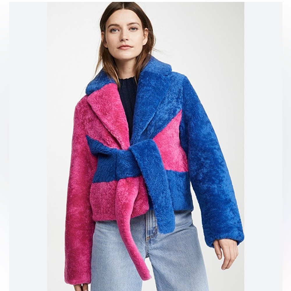 Saks Potts "Wrapis" Colorblock Jacket In Dyed Lamb Shearling
